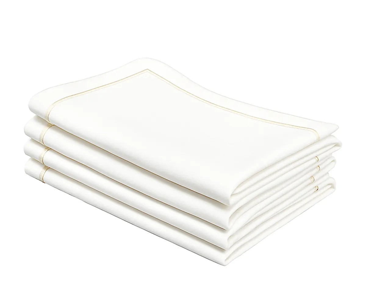 Ivory cotton embroidered dinner napkins, 100% cotton cloth napkins in white and ivory, available in bulk sets for weddings, parties, and everyday dining