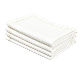 Ivory cotton embroidered dinner napkins, 100% cotton cloth napkins in white and ivory, available in bulk sets for weddings, parties, and everyday dining