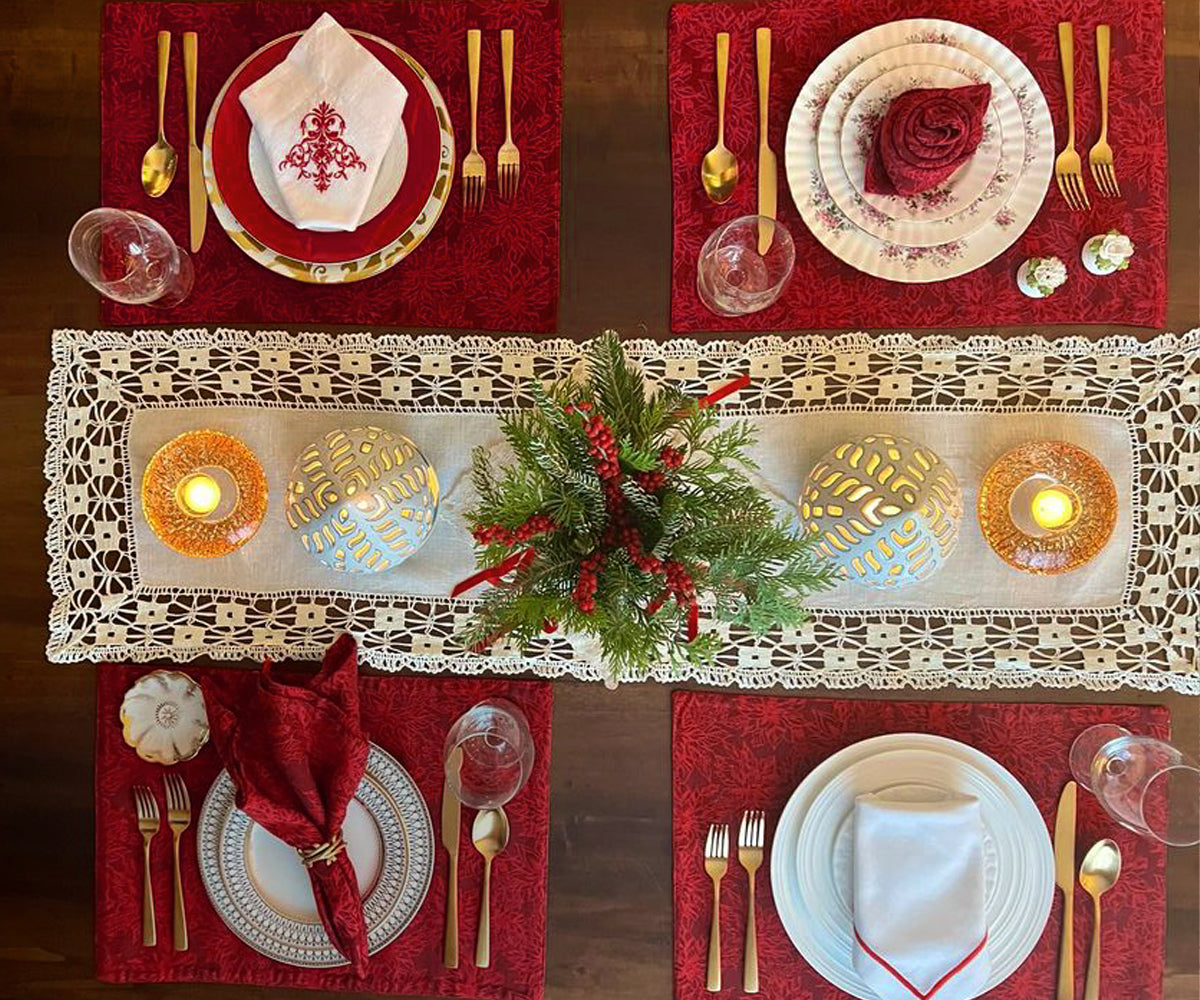 Add a touch of elegance to your table with these striking red fabric placemats, offering both style and protectio