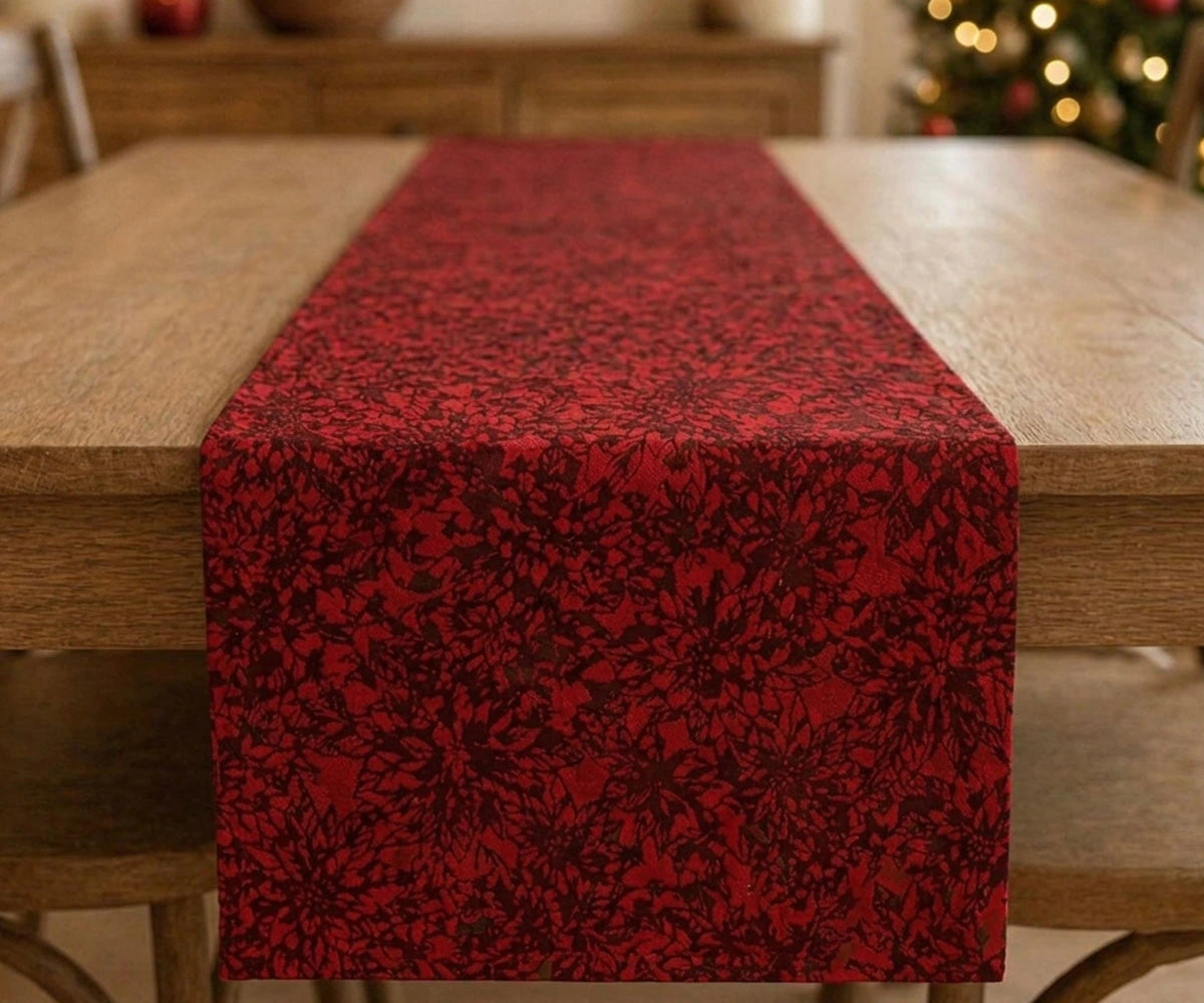 Red with Brown Cotton Table Runner for Dining Table, Christmas Table Runner, Holiday Table Decor, Farmhouse Table Linen