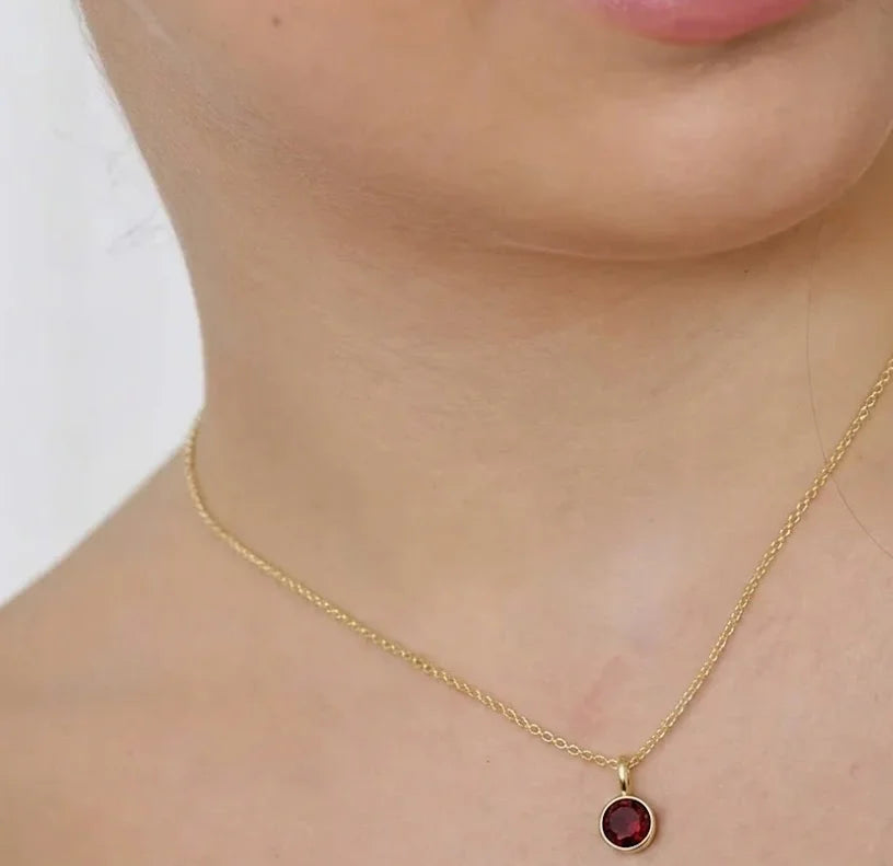 January birthstone necklace garnet pendant for women everyday jewelry, red gemstone pendant birthday gift January