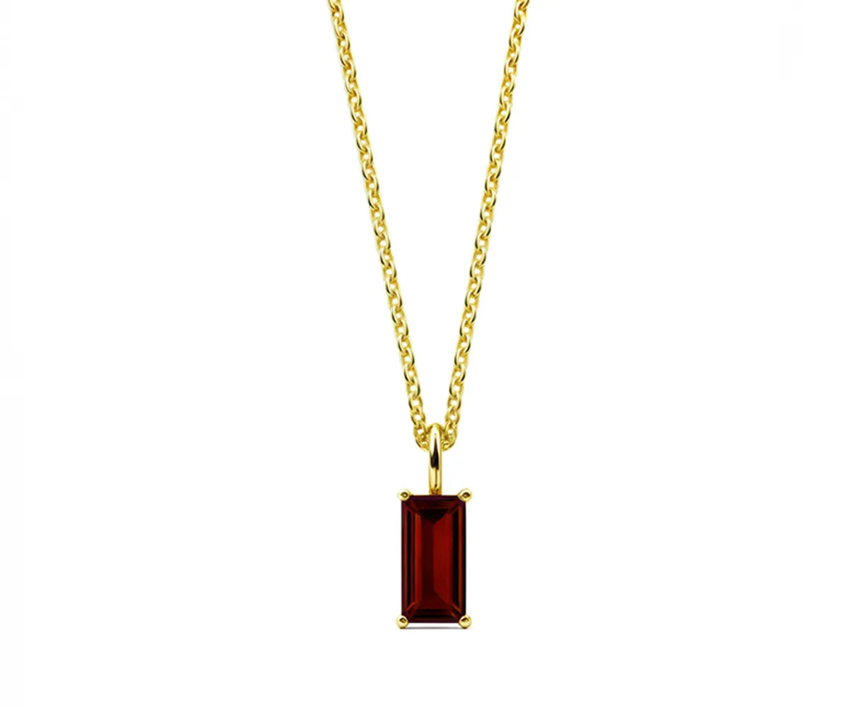 Garnet birthstone necklace in 14K gold-plated rectangle pendant