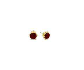 Women's gold stud earrings featuring garnet gemstone and secure push-back lock, ideal birthday gift