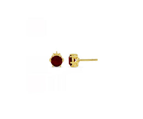January birthstone stud earrings with 5mm round garnet set in 14K yellow gold plating over brass