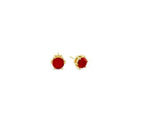 Gold gemstone stud earrings with red stone, Red stone stud earrings jewelry gift
