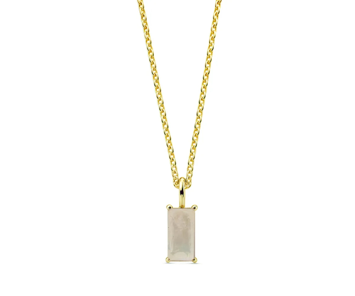 Moonstone pendant necklace with gold rectangle design