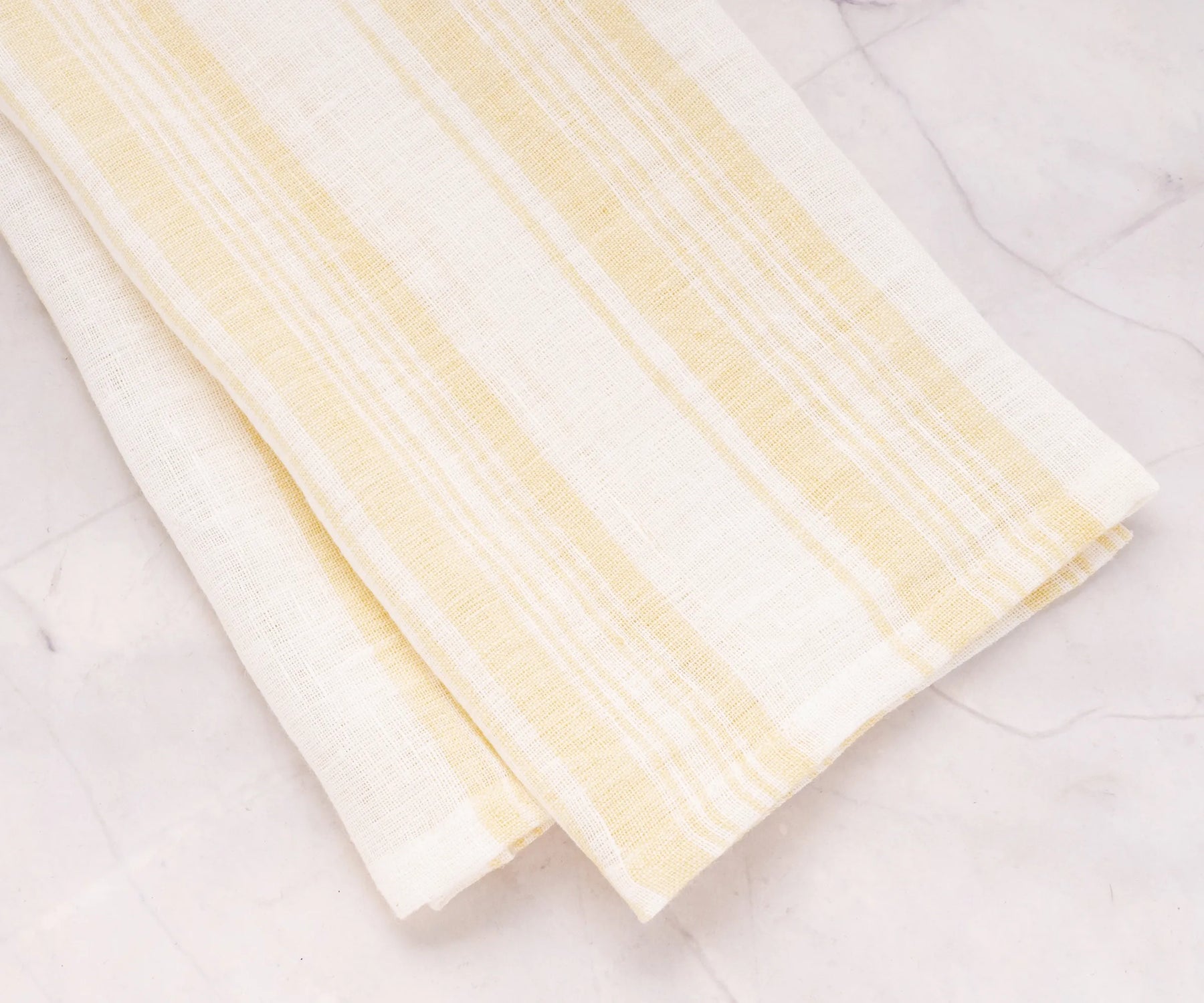 Yellow striped linen kitchen dish towels set, 18x28 inches – absorbent, quick-drying, and perfect for everyday cooking and cleaning use.