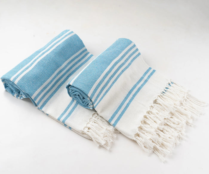 Striped Turkish towels made from 100% cotton for quick-drying comfort

