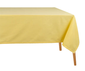 Lemon yellow 100% cotton rectangular tablecloth on dining table
