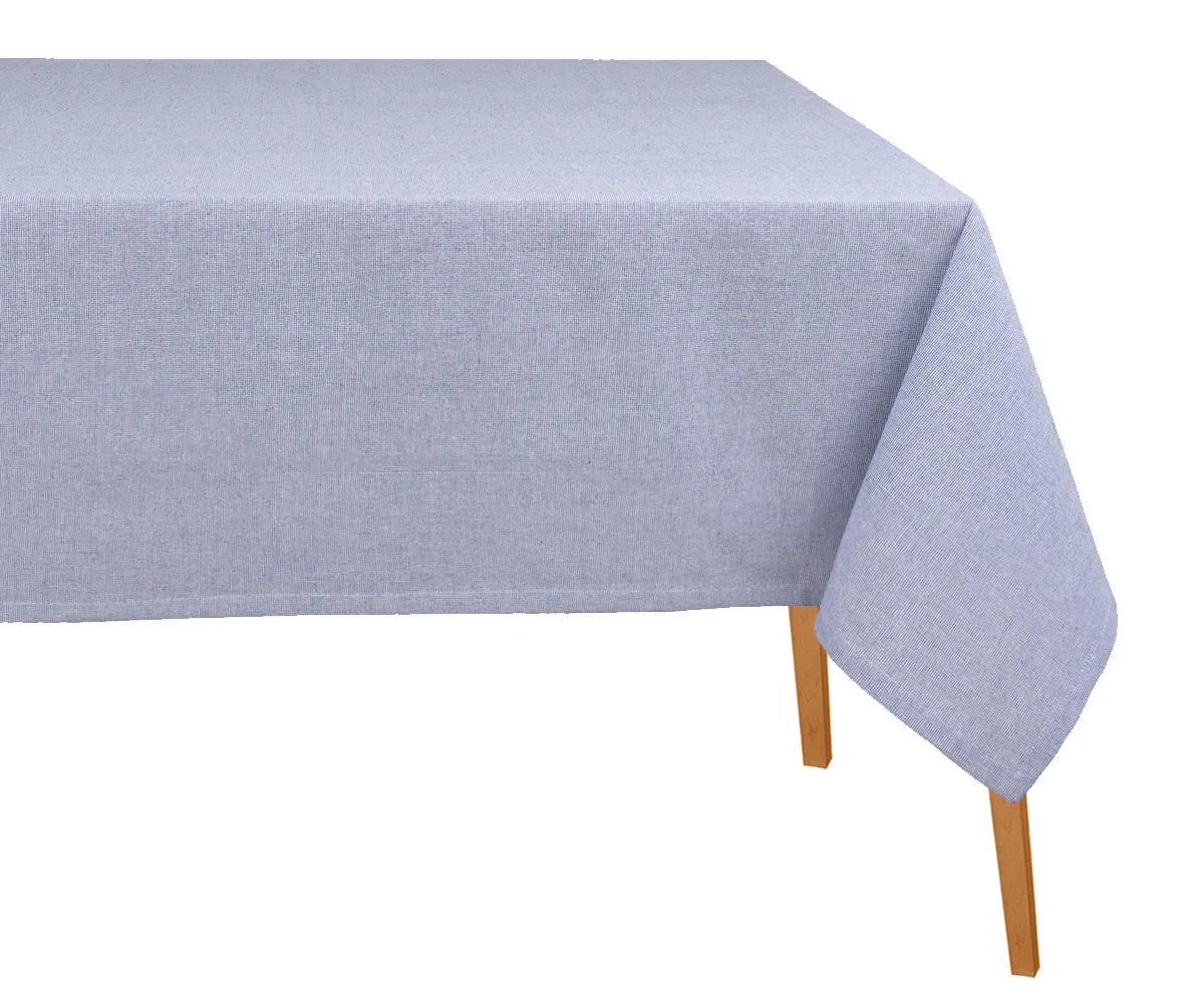 Light Blue Cotton Tablecloth on Rectangular Dining Table