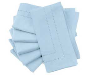 Cotton hemstitch napkins in a beautiful shade of light blue for a classic touch.