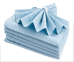 "Linen dinner napkins in a soothing light blue shade, enhancing your table decor.