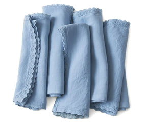 light blue linen crochet napkins with scalloped crochet border