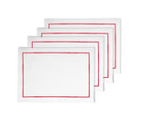 Elegant red cotton placemats with fine embroidery, sized 13x18 inches, perfect for protecting surfaces and enhancing table decor—available in sets of 4 or 8.