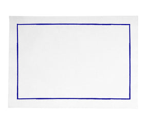 Elegant blue table mats with white embroidery – cotton dinner placemats for modern table decor