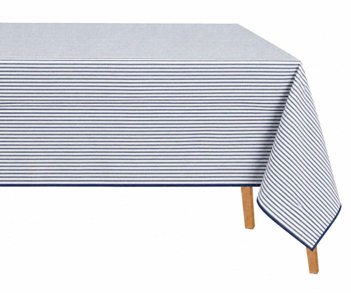 Navy Striped Linen Tablecloth for Rectangle Table, 100% Linen Dining Table Cover with Contrast Piping, Washable Farmhouse Tablecloth for Family Meals and Entertaining