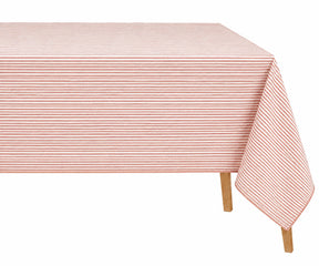 Red Striped Linen Tablecloth for Rectangle Dining Table, 100% Linen Farmhouse Tablecloth with Contrast Piping, Washable Table Cover for Everyday Dining and Holiday Gatherings