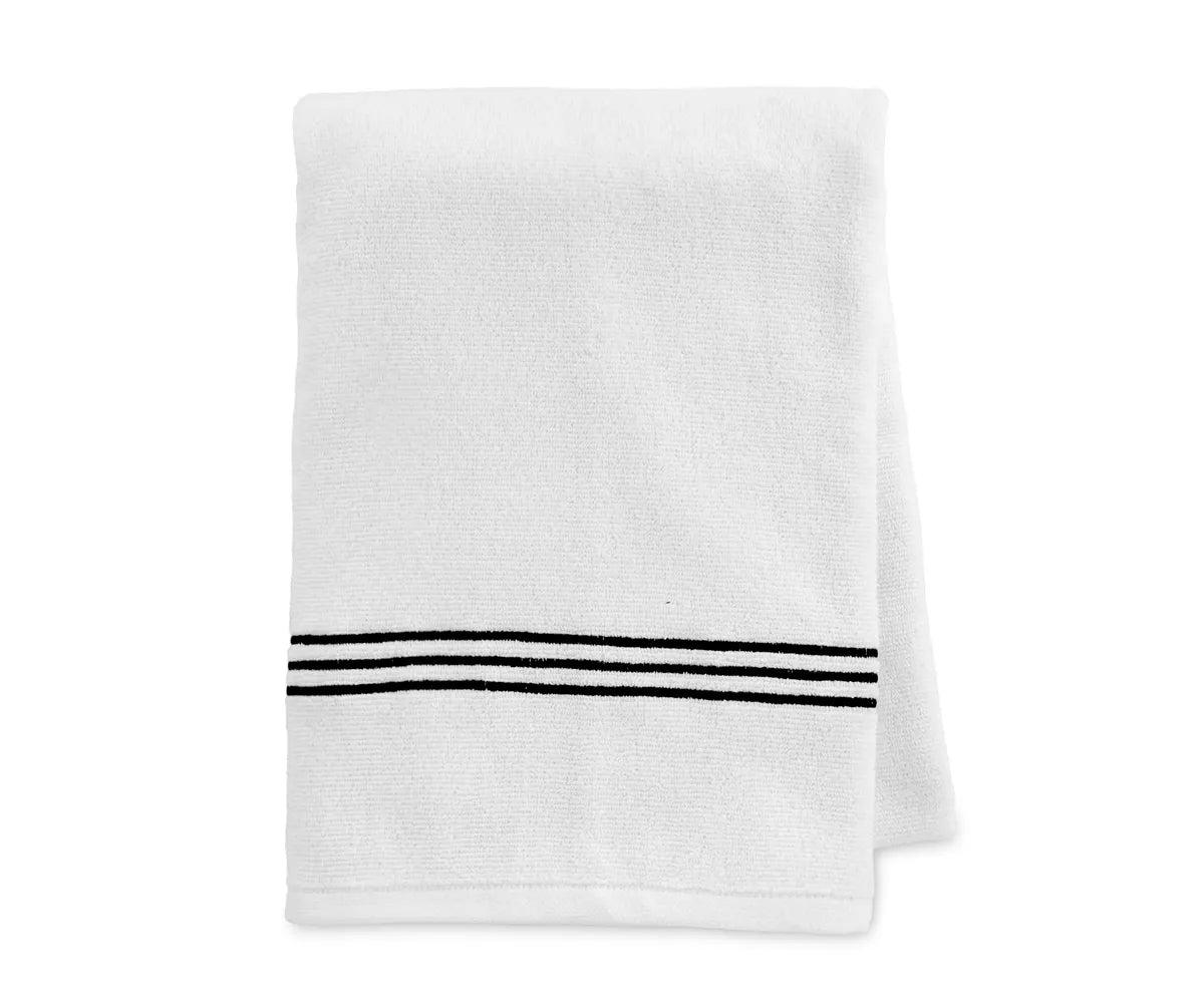 High-quality black stripe bath towel made of 100% cotton, featuring timeless striped pattern, quick-drying design, and luxurious softness for everyday use.