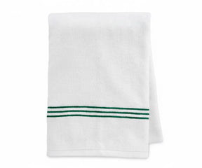 High-quality green stripe cotton bath towel, featuring a white base with green embroidered accents, quick-drying and ultra-soft for everyday use.