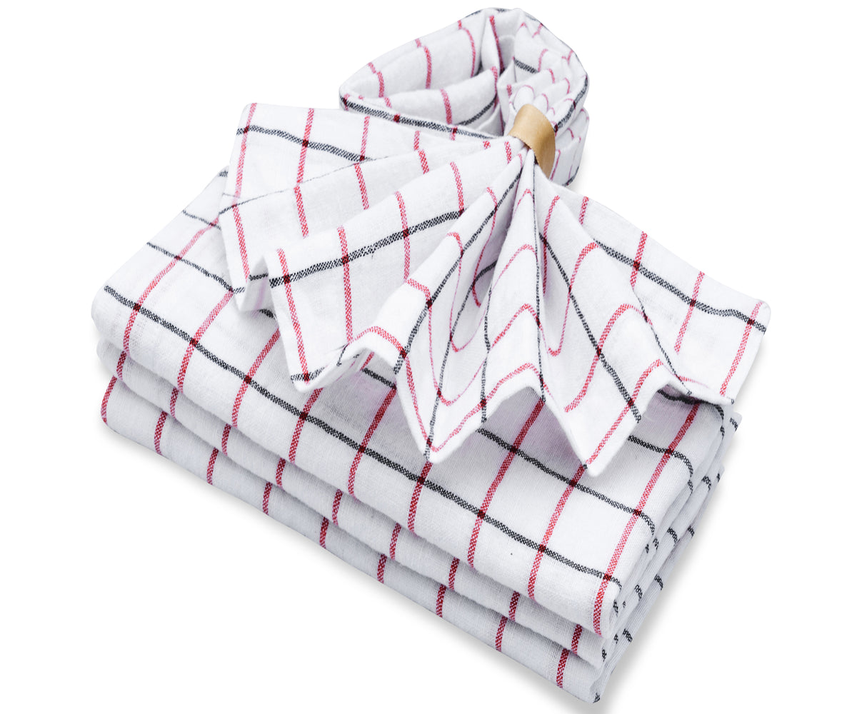 A stack of white and black cloth napkins, perfect for everyday use or special occasions.