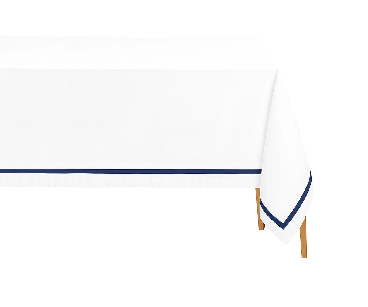 Navy Blue Rectangle Cotton Tablecloth on Wedding Table with White Accents