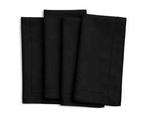 Black Linen cloth napkins with hemstitched detailing