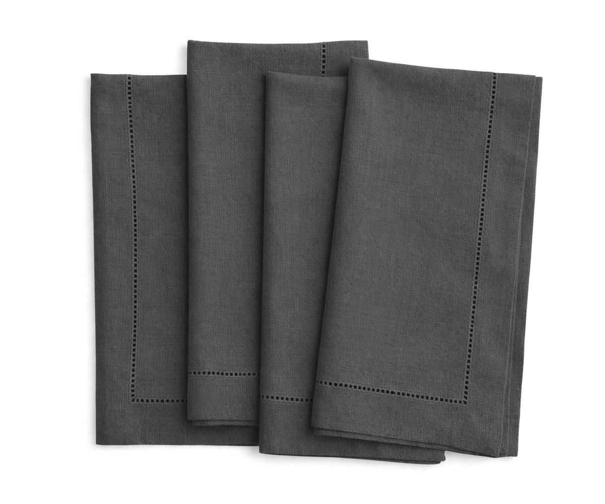 Light gray Linen cloth napkins with hemstitched border