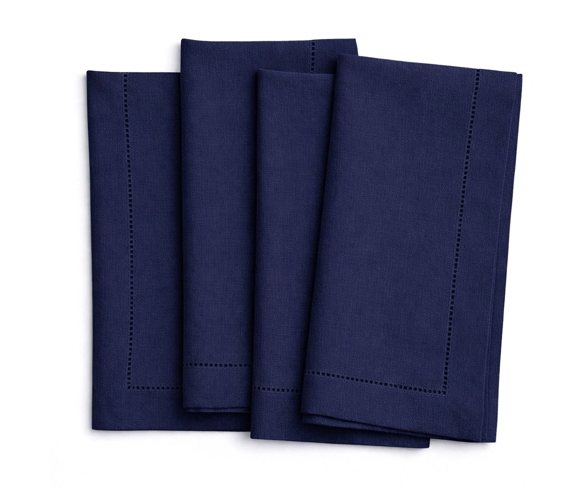 Dark  blue Linen cloth napkins with stitched border