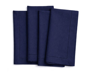 Dark  blue Linen cloth napkins with stitched border