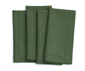 Forest green Linen cloth napkins with hemstitched finish