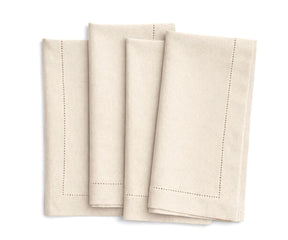 Light Beige Linen cloth napkins with classic hemstitch finish