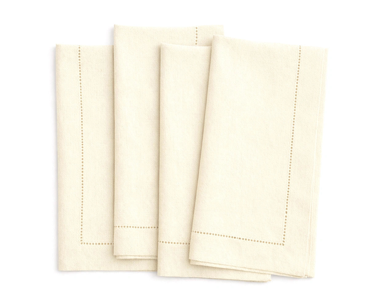 Natural cream Linen cloth napkins with hemstitched detailing