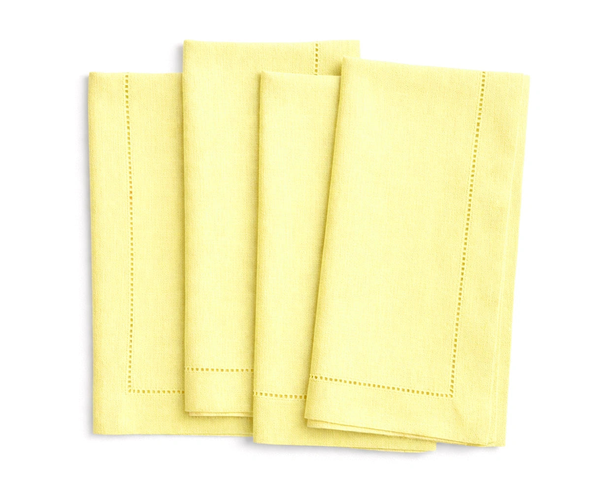 Yellow Linen cloth napkins with classic hemstitched edges