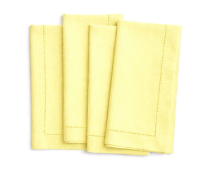Yellow Linen cloth napkins with classic hemstitched edges