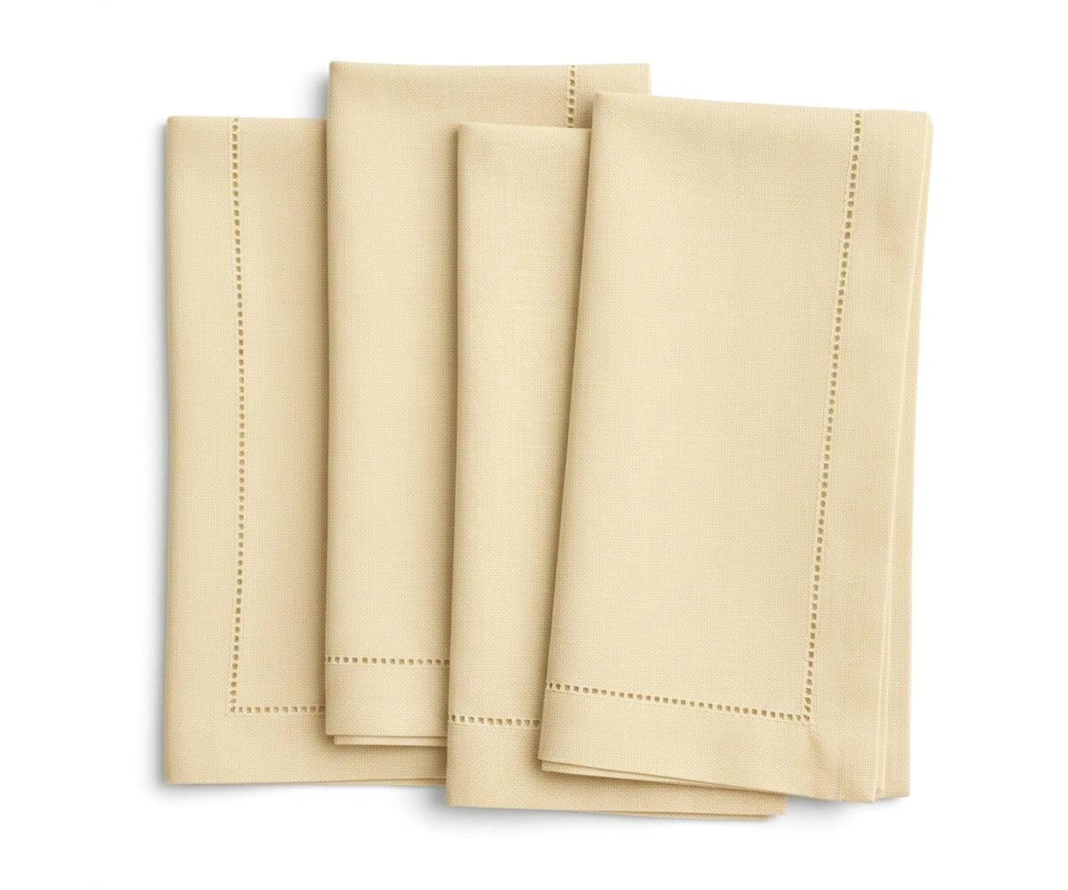 Sand Beige Linen cloth napkins with hemstitched edges