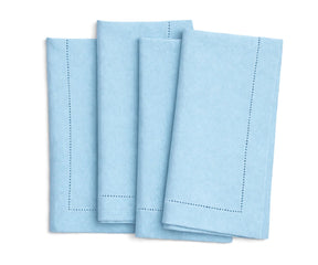 Sky  blue Linen cloth napkins with hemstitch detail