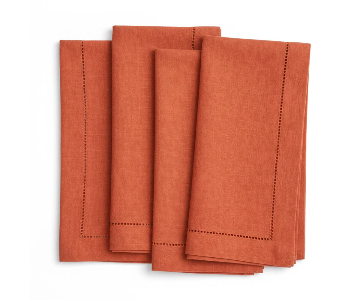 Teracotta Linen cloth napkins with hemstitch detail