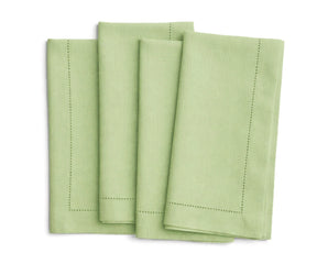 Warm green Linen cloth napkins with hemstitched edges