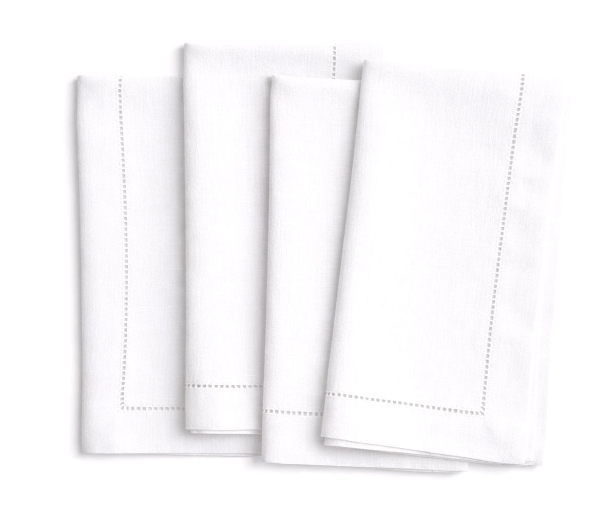 White Linen cloth napkins with hemstitched edges
