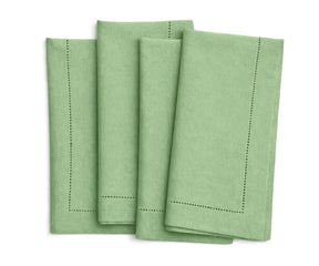 Sage green Linen cloth napkins with hemstitched edges