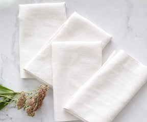 Premium white linen napkins bulk pack, reusable eco-friendly cloth napkins for cocktail parties, family dinners, and special occasions