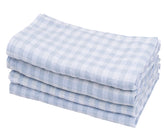 Pile of blue and white gingham linen napkins