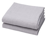 100% pure linen gray kitchen towels set displayed in neutral stone gray color with natural texture