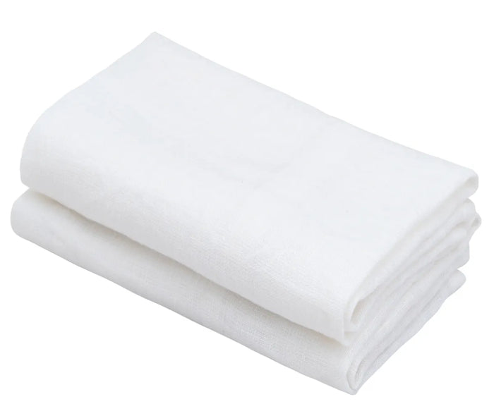 Absorbent white linen dish towels, farmhouse kitchen pack