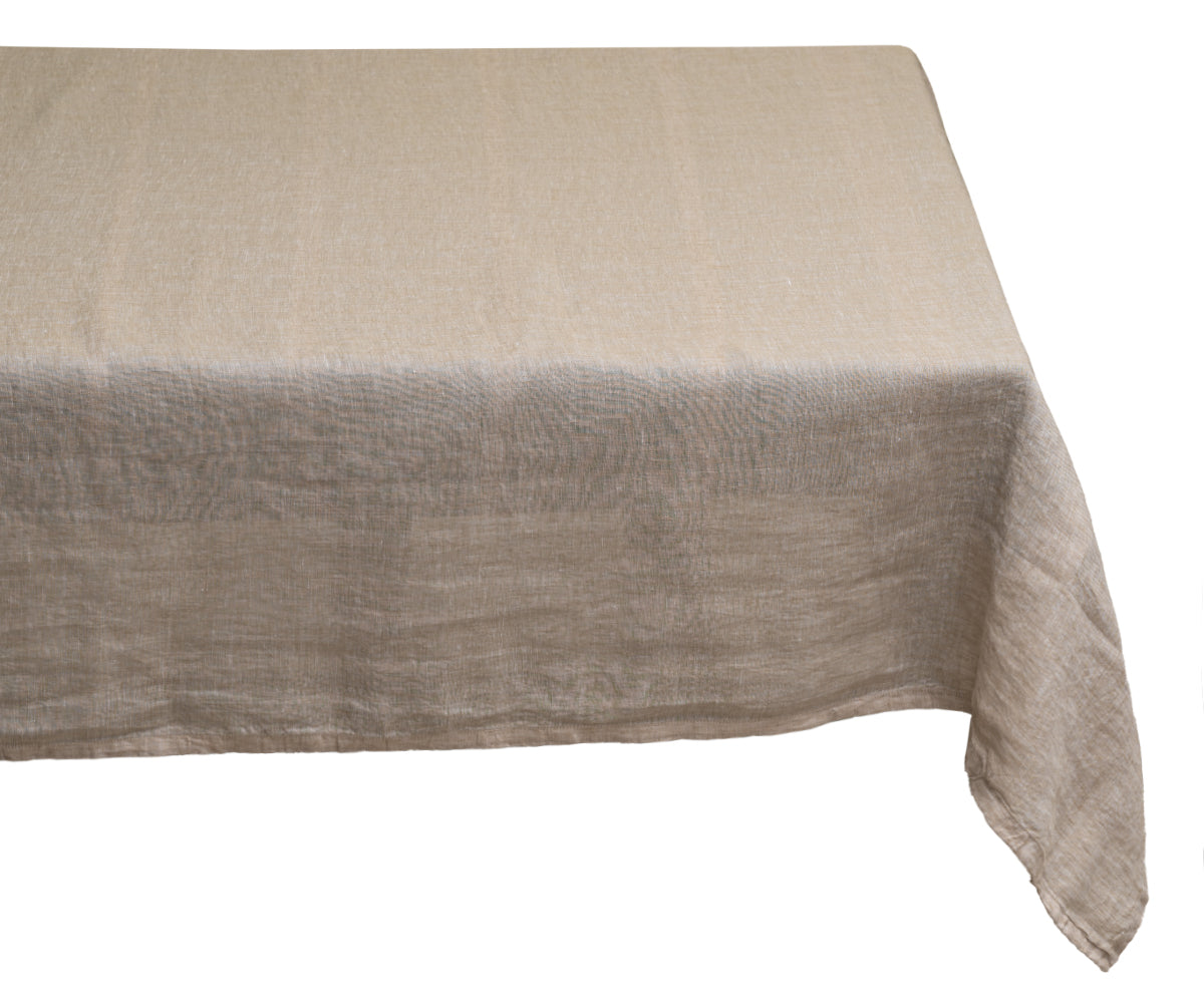 Linen tablecloths in various sizes and designs.
