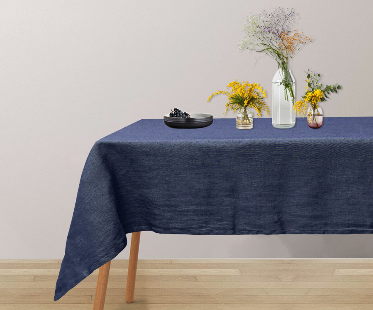 Blue Rectangular tablecloth in a timeless design, perfect for any occasion.