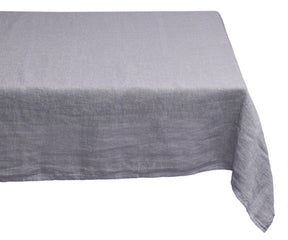 A rectangular tablecloth in classic linen material. Elegant grey tablecloth for a vibrant table setting.