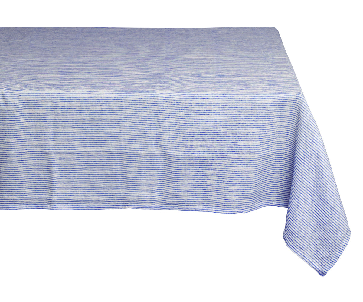 Blue Striped cotton tablecloth for a textured look.