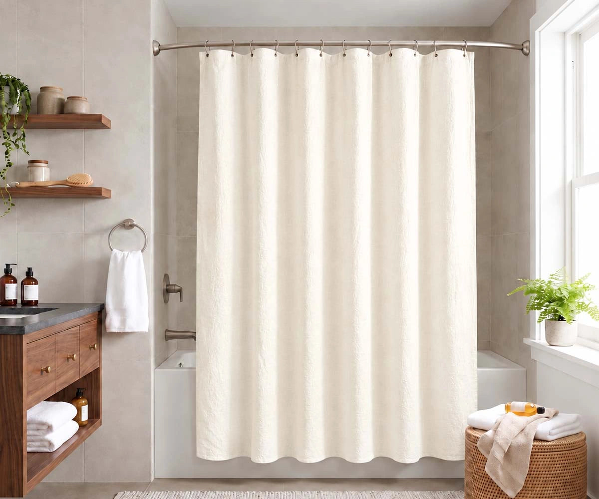 Ivory linen shower curtain for bathroom, 100% natural linen fabric, Ivory linen bathroom curtain with an elegant, relaxed drape
