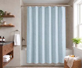 Mist blue linen shower curtain for bathroom, 100% natural linen
Mist blue linen bathroom curtain with soft texture, calming color, and relaxed coastal style
